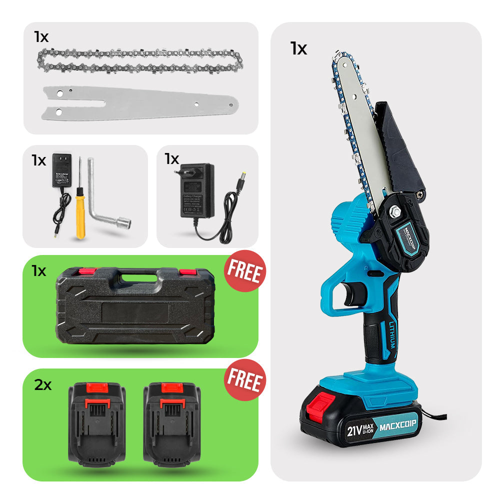 Nzmarket 6-Inch Cordless Mini Chainsaw with 2 Bonus Batteries – Lightweight One-Hand Pruning Saw