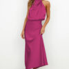 Nzmarket Valerie Long Satin Halter Neck Dress – Elegant Formal Evening Wear