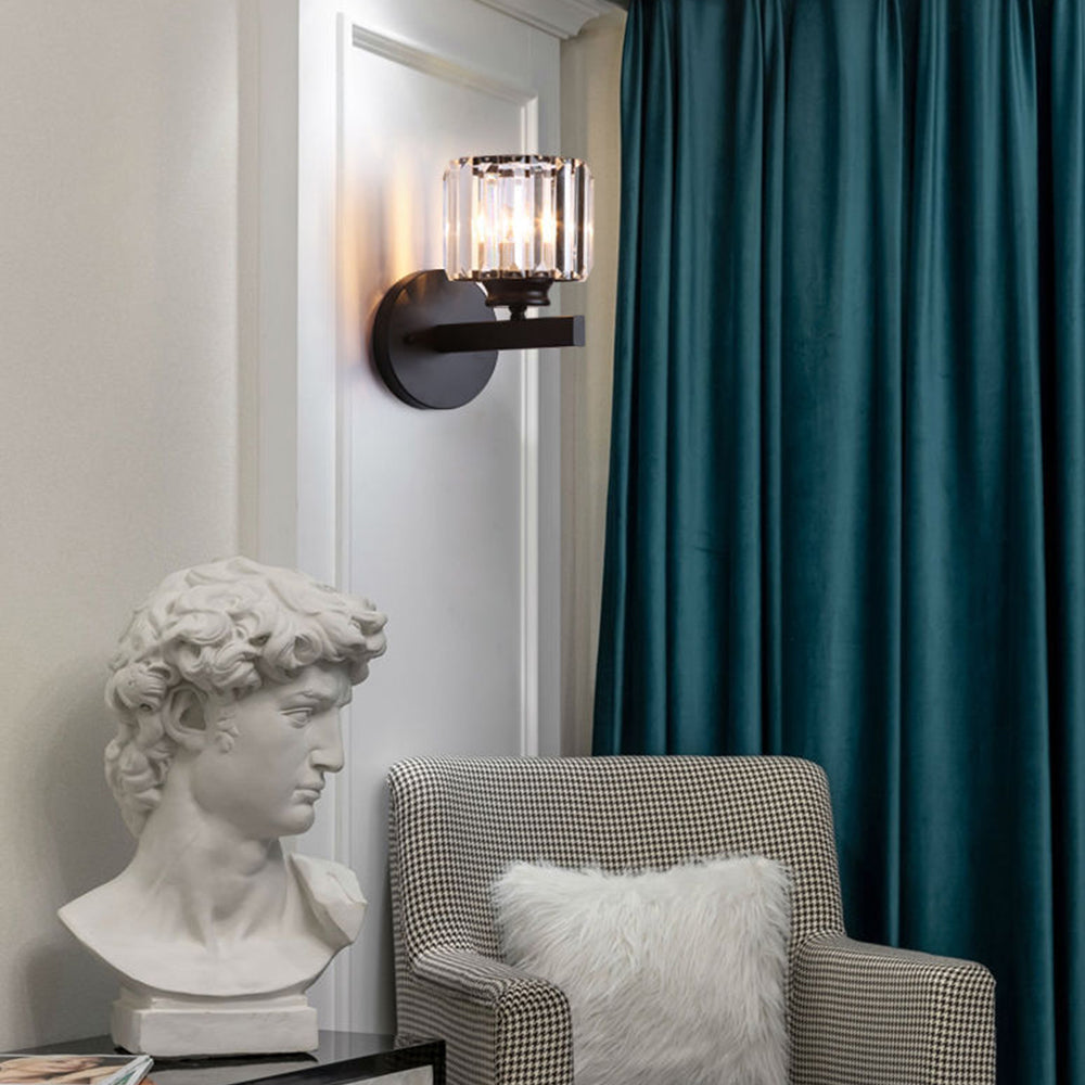 Nzmarket Crystal Glass Wall Light – Round & Square, Black & Gold Finish