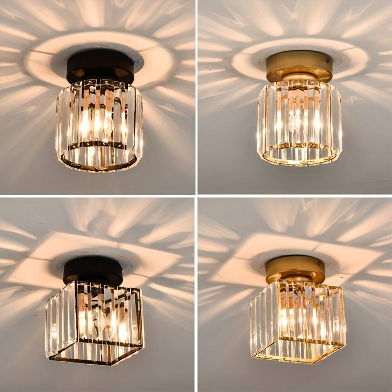 Nzmarket Crystal Glass LED Ceiling Light – Square & Circle, Black Frame