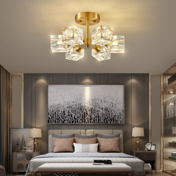 Nzmarket Crystal Gold Semi-Flush Ceiling Light – 3 or 6-Head Cascading Design