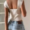 Nzmarket Lunora Y2K Sweetheart Neckline Ruffle-Hem T-Shirt