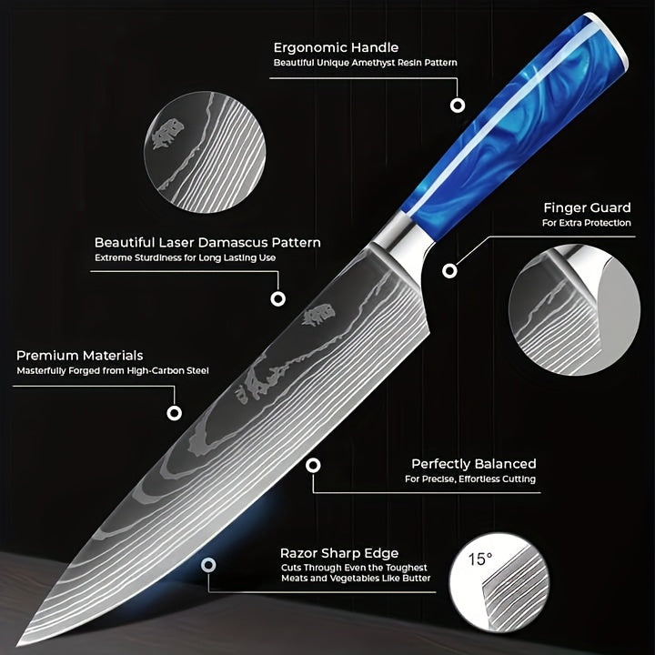 Nzmarket Japanese Damascus Kitchen Knife Set – 4, 6, 7 & 8-Piece
