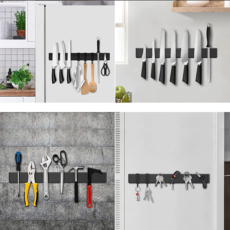 Nzmarket Magnetic Wall-Mount Knife Holder Strip – No-Drill, Wood Finish