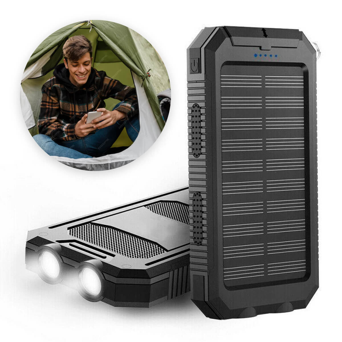 Solar External Power Bank – 20,000mAh, Waterproof & Portable USB Charger