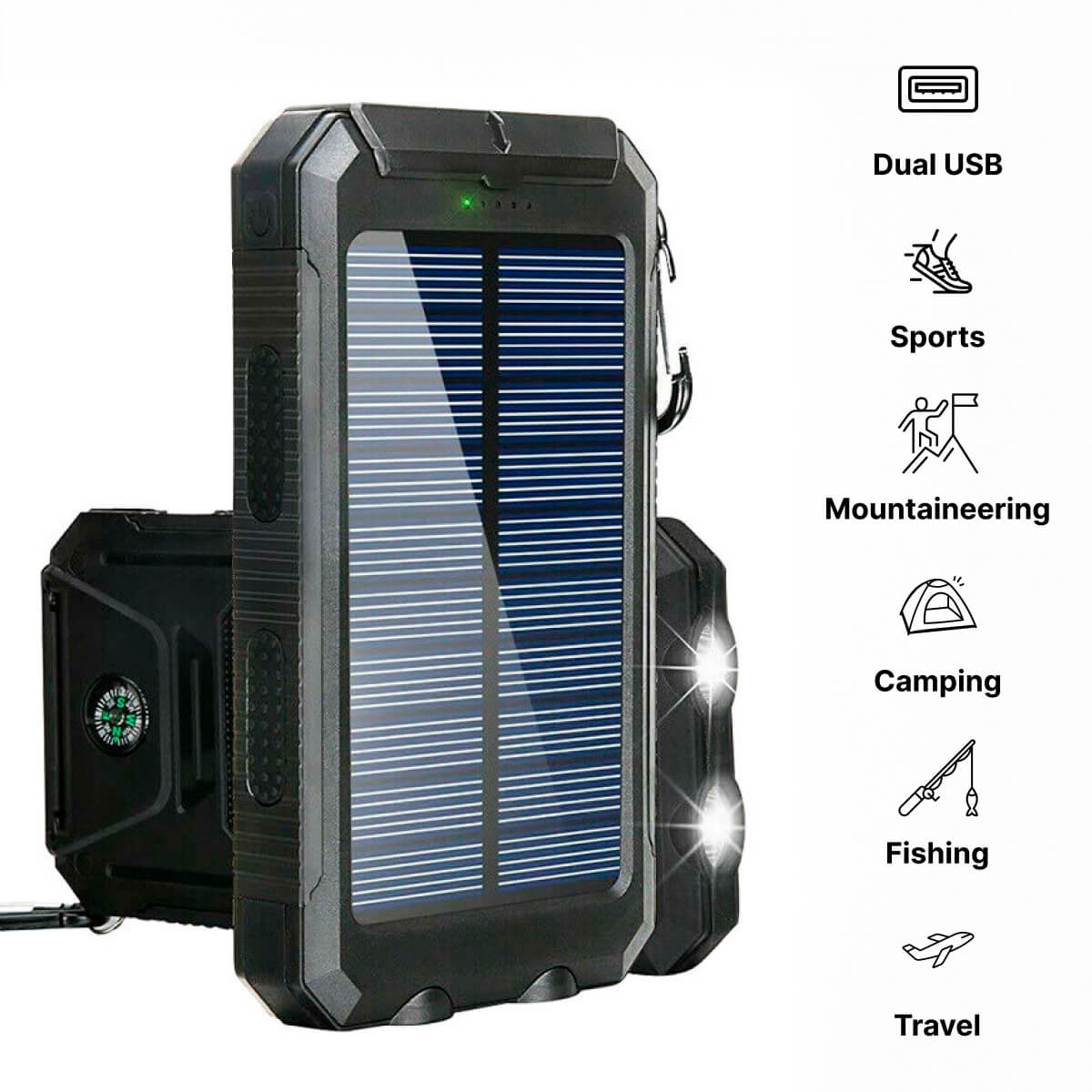 Solar External Power Bank – 20,000mAh, Waterproof & Portable USB Charger