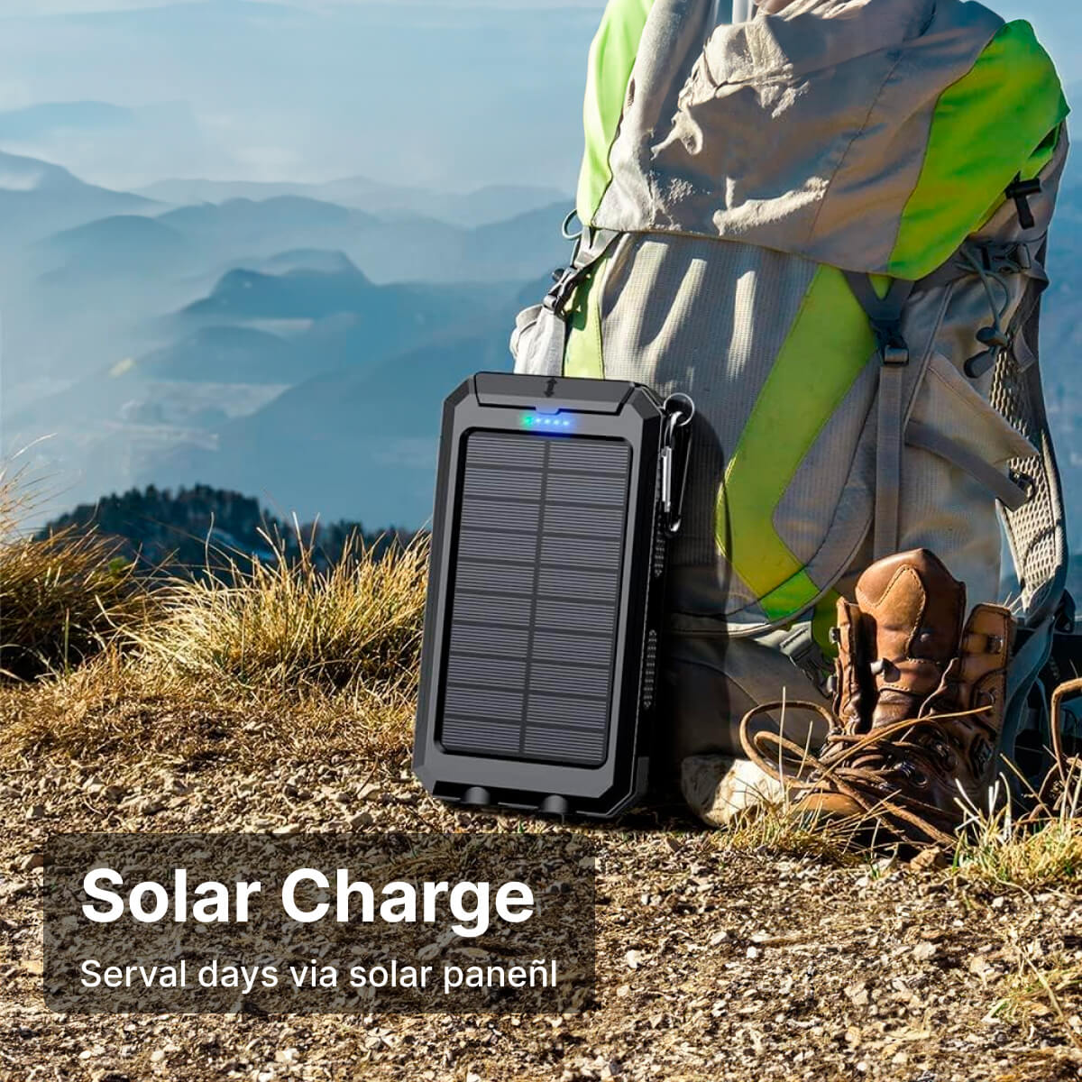 Solar External Power Bank – 20,000mAh, Waterproof & Portable USB Charger