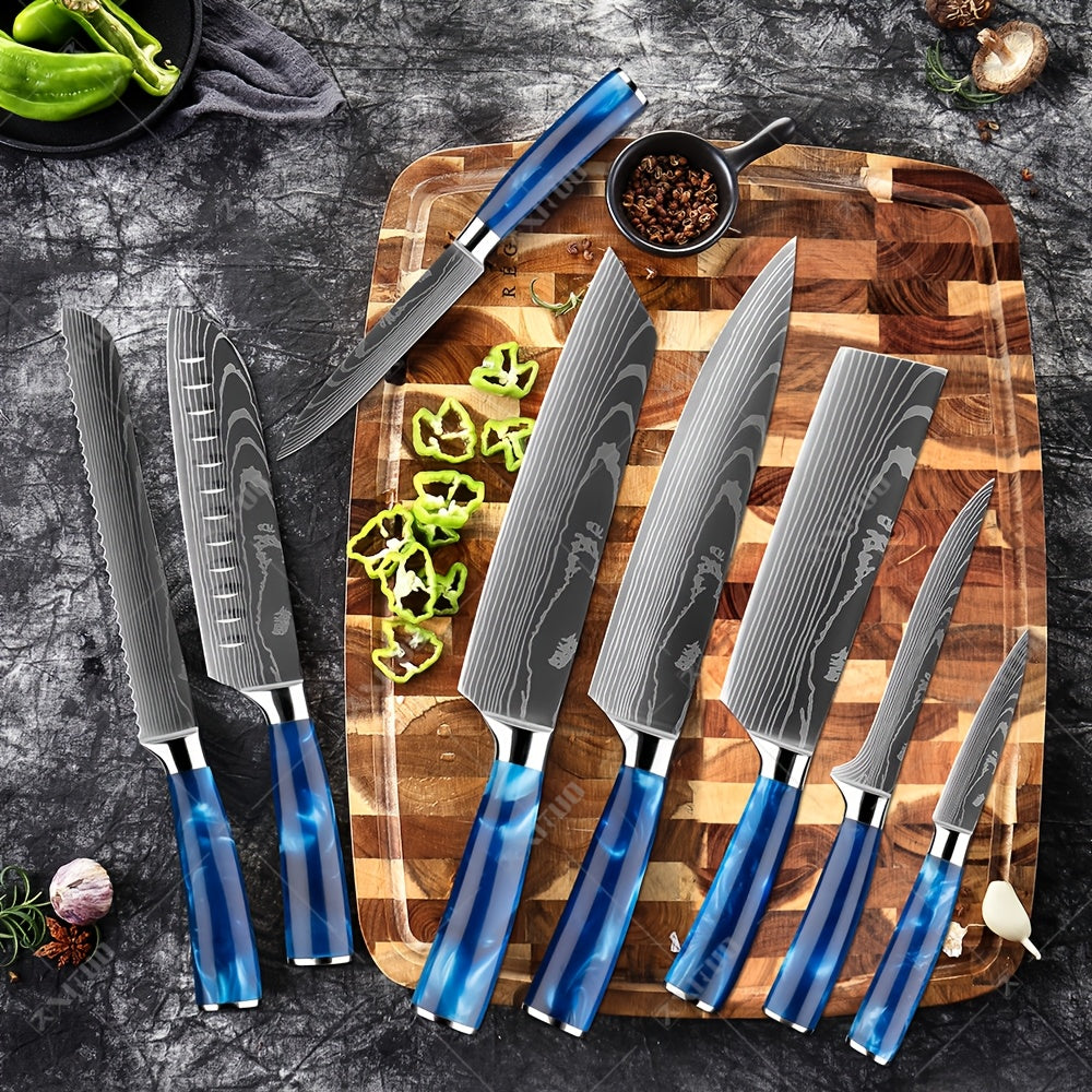 Nzmarket Japanese Damascus Kitchen Knife Set – 4, 6, 7 & 8-Piece
