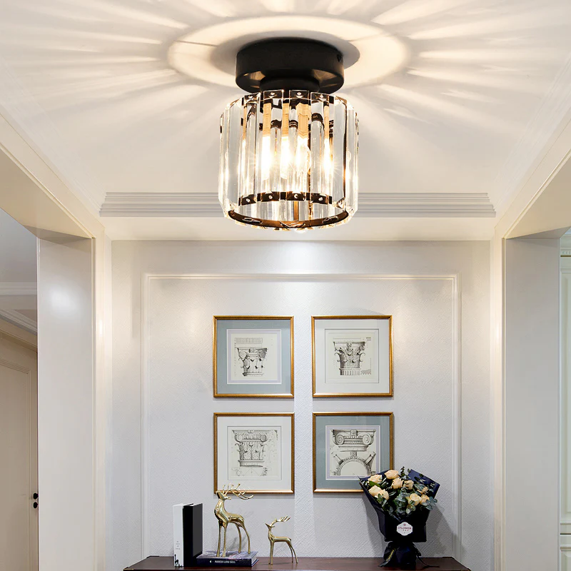 Nzmarket Crystal Glass LED Ceiling Light – Square & Circle, Black Frame
