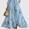 Plyssara | Printed Pleated Deep V Occasion Maxi Dress