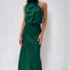 Nzmarket Valerie Long Satin Halter Neck Dress – Elegant Formal Evening Wear