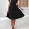 Plisse | Pleated Tie Waist Short Sleeve Occasion Midi Dress