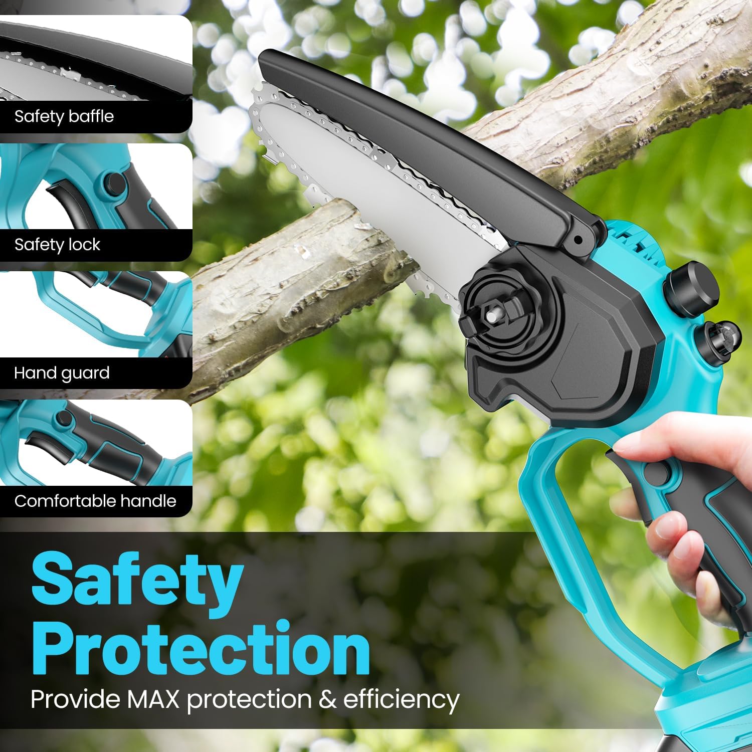 Nzmarket 6-Inch Cordless Mini Chainsaw with 2 Bonus Batteries – Lightweight One-Hand Pruning Saw