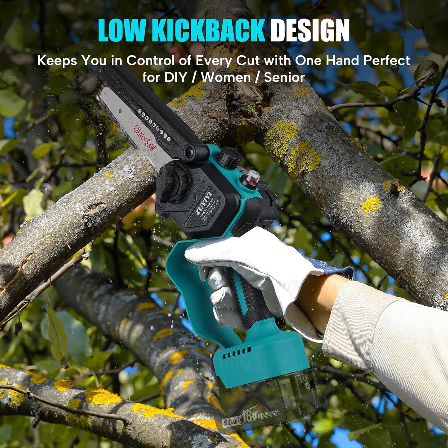 Nzmarket 6-Inch Cordless Mini Chainsaw with 2 Bonus Batteries – Lightweight One-Hand Pruning Saw
