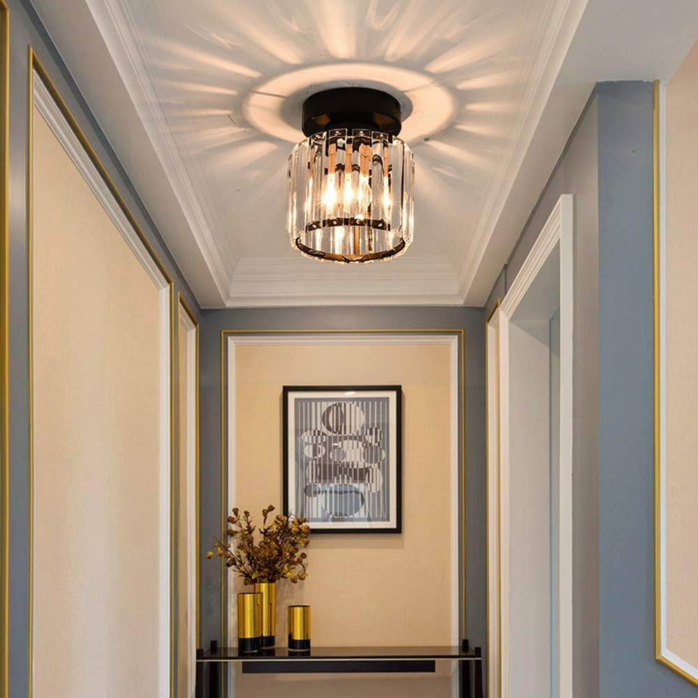 Nzmarket Crystal Glass LED Ceiling Light – Square & Circle, Black Frame