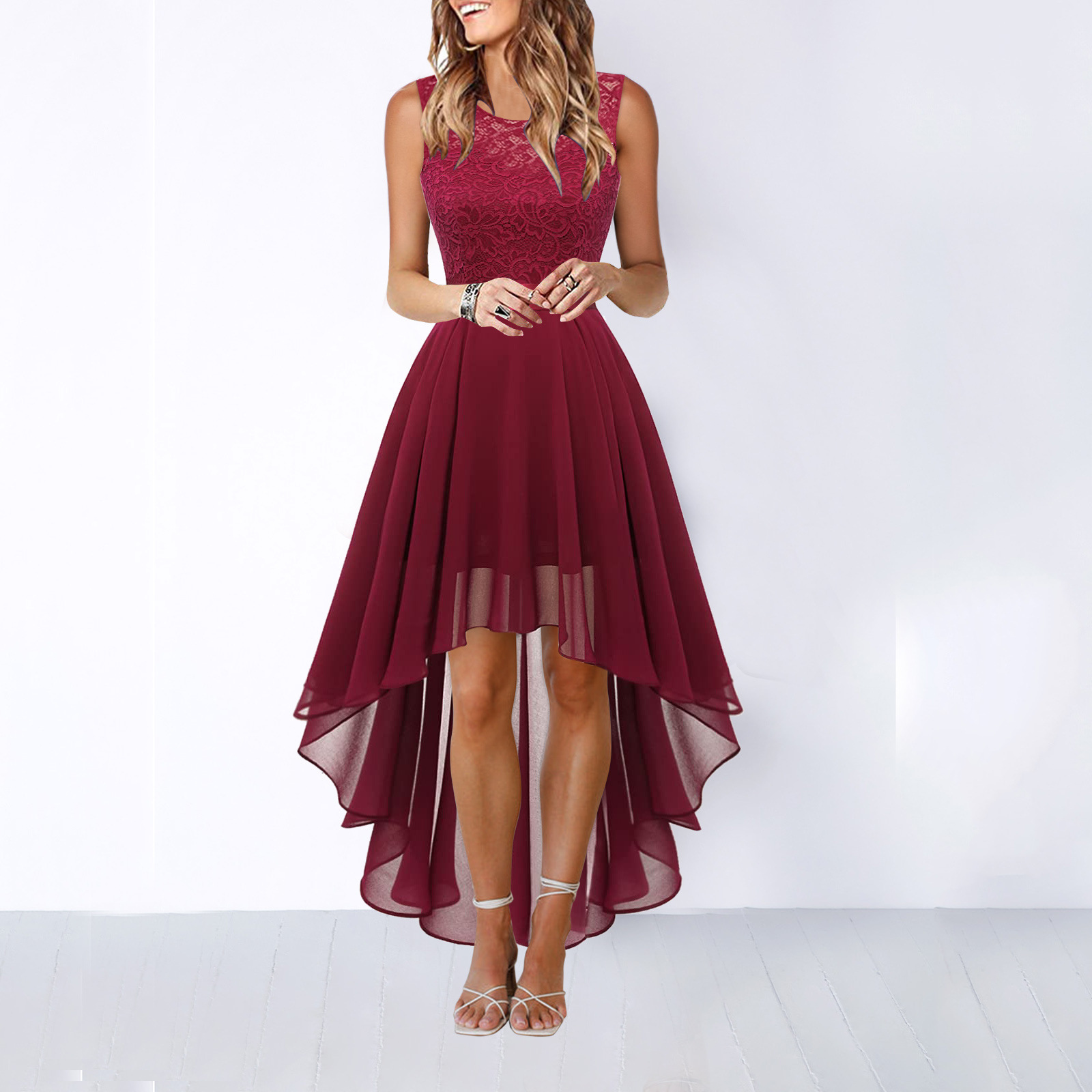 Hilova | Asymmetrical High Low Sleeveless Flowing Evening Dress