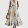 Plyssara | Printed Pleated Deep V Occasion Maxi Dress