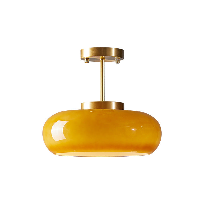 Nzmarket Vintage Round Frosted Glass Ceiling Light Fixture – Brass & Chrome
