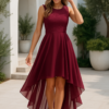 Hilova | Asymmetrical High Low Sleeveless Flowing Evening Dress