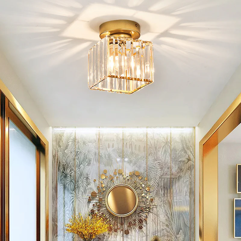Nzmarket Crystal Glass LED Ceiling Light – Square & Circle, Black Frame