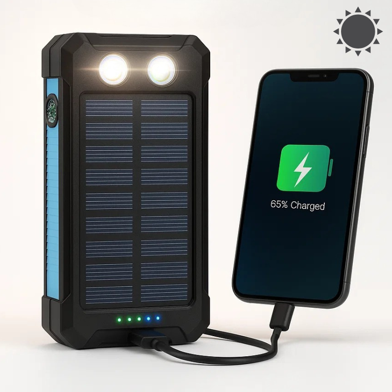 Solar External Power Bank – 20,000mAh, Waterproof & Portable USB Charger