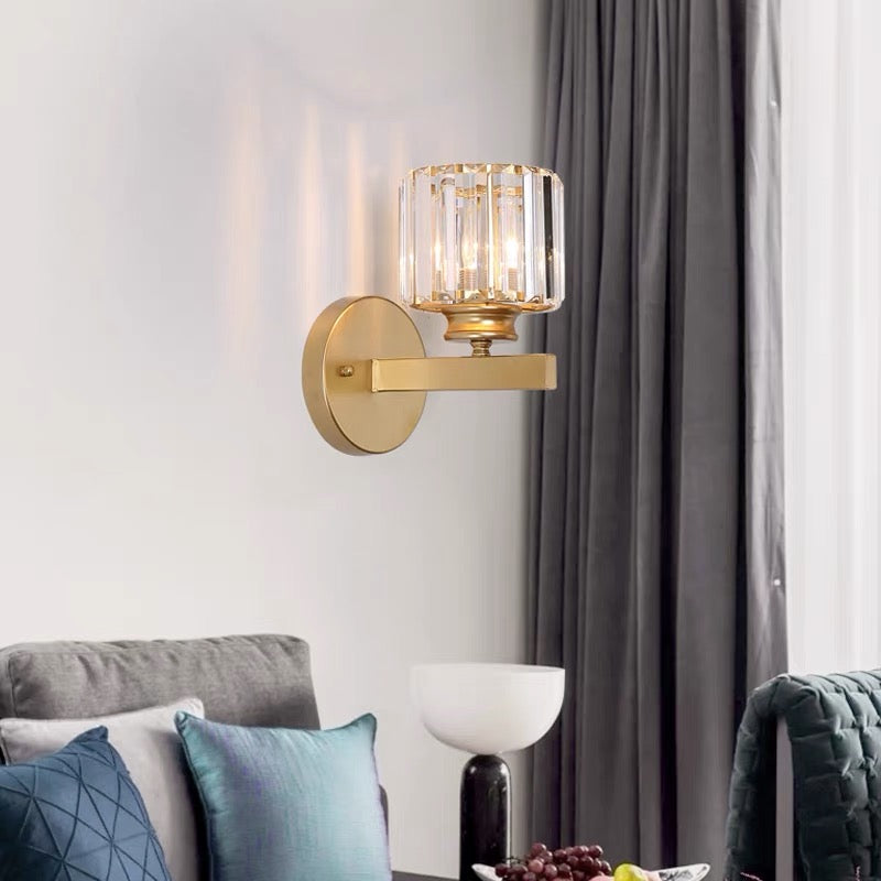 Nzmarket Crystal Glass Wall Light – Round & Square, Black & Gold Finish