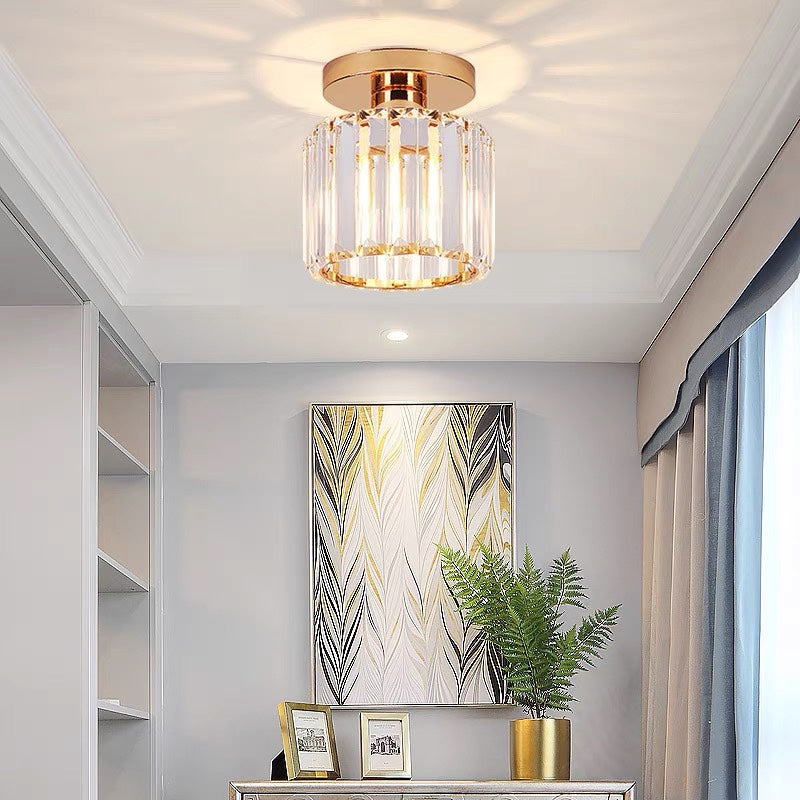 Nzmarket Crystal Glass LED Ceiling Light – Square & Circle, Black Frame