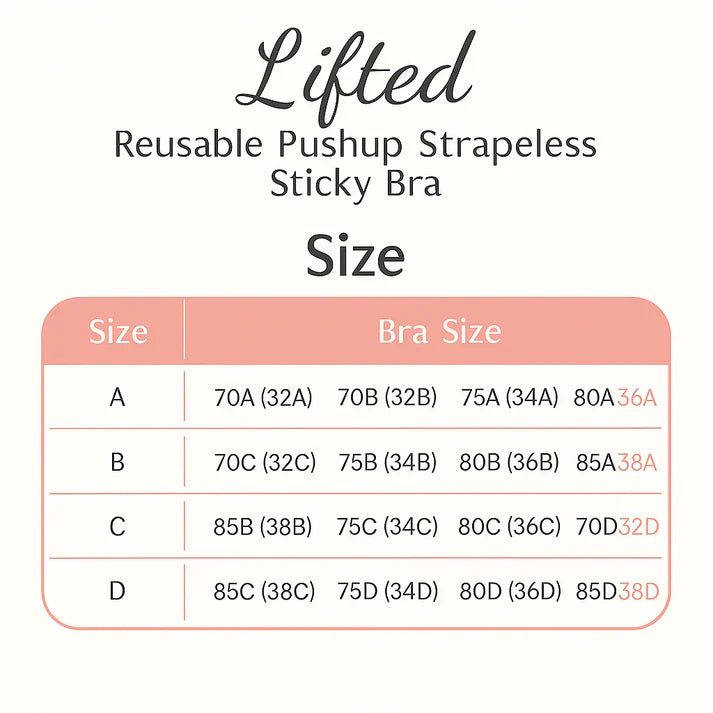 Lifted Reusable Pushup Strapless Sticky Bra
