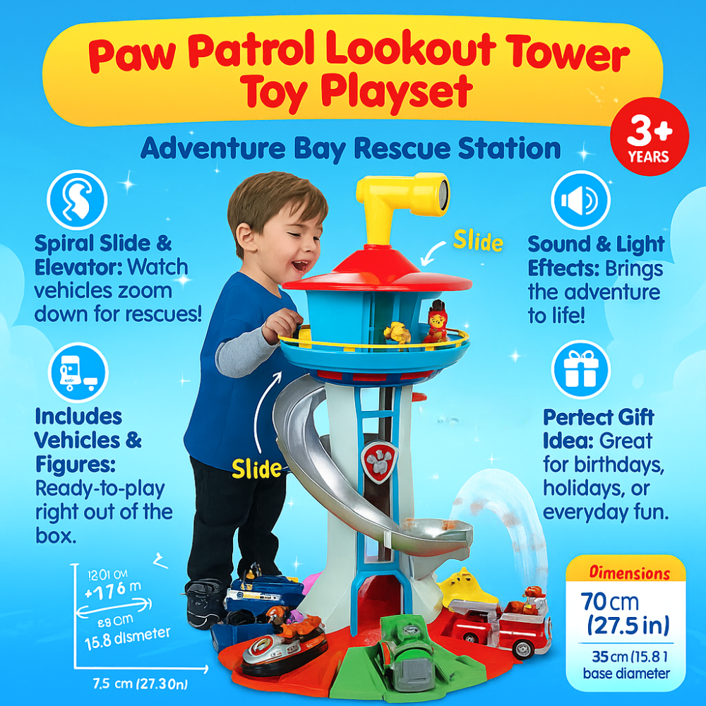 Nzmarket Lookout Tower Playset with Slide Car Ramp and Race Track Toy