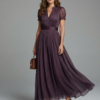 Sheerova | Pleated Waist Sheer Sleeve Evening Maxi Dress