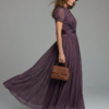 Sheerova | Pleated Waist Sheer Sleeve Evening Maxi Dress