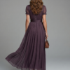 Sheerova | Pleated Waist Sheer Sleeve Evening Maxi Dress