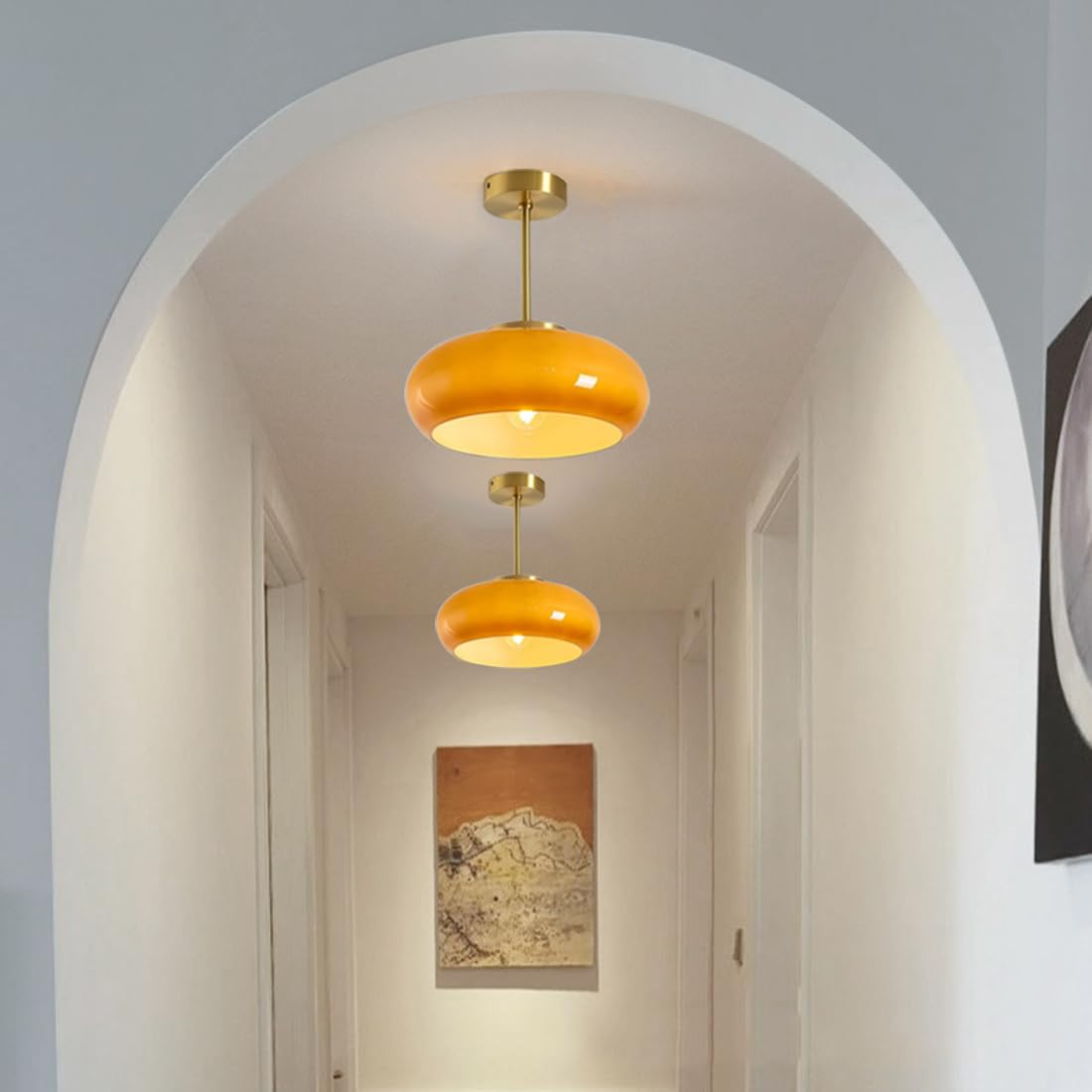 Nzmarket Vintage Round Frosted Glass Ceiling Light Fixture – Brass & Chrome