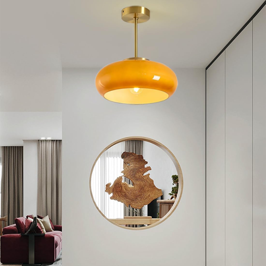 Nzmarket Vintage Round Frosted Glass Ceiling Light Fixture – Brass & Chrome