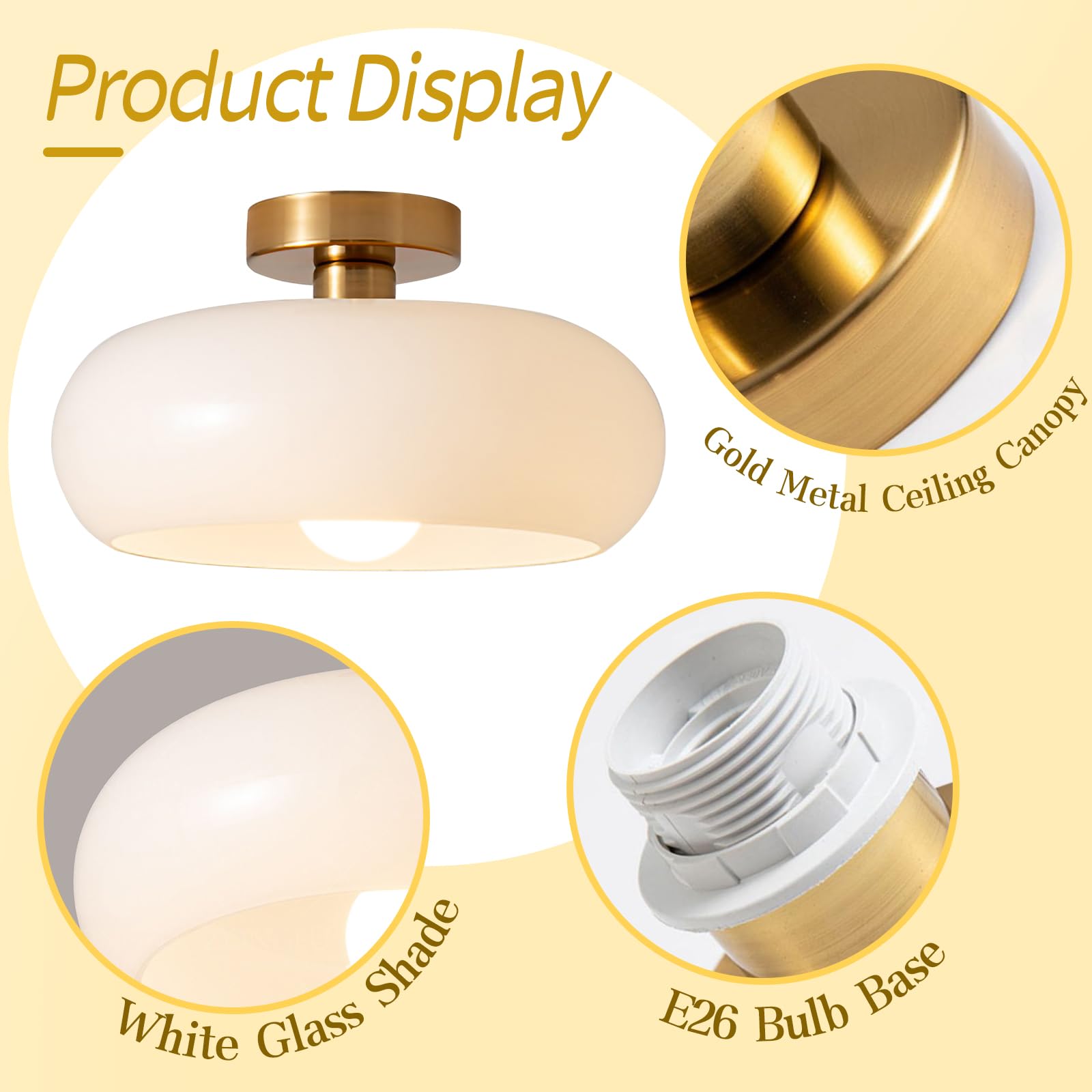 Nzmarket Vintage Round Frosted Glass Ceiling Light Fixture – Brass & Chrome