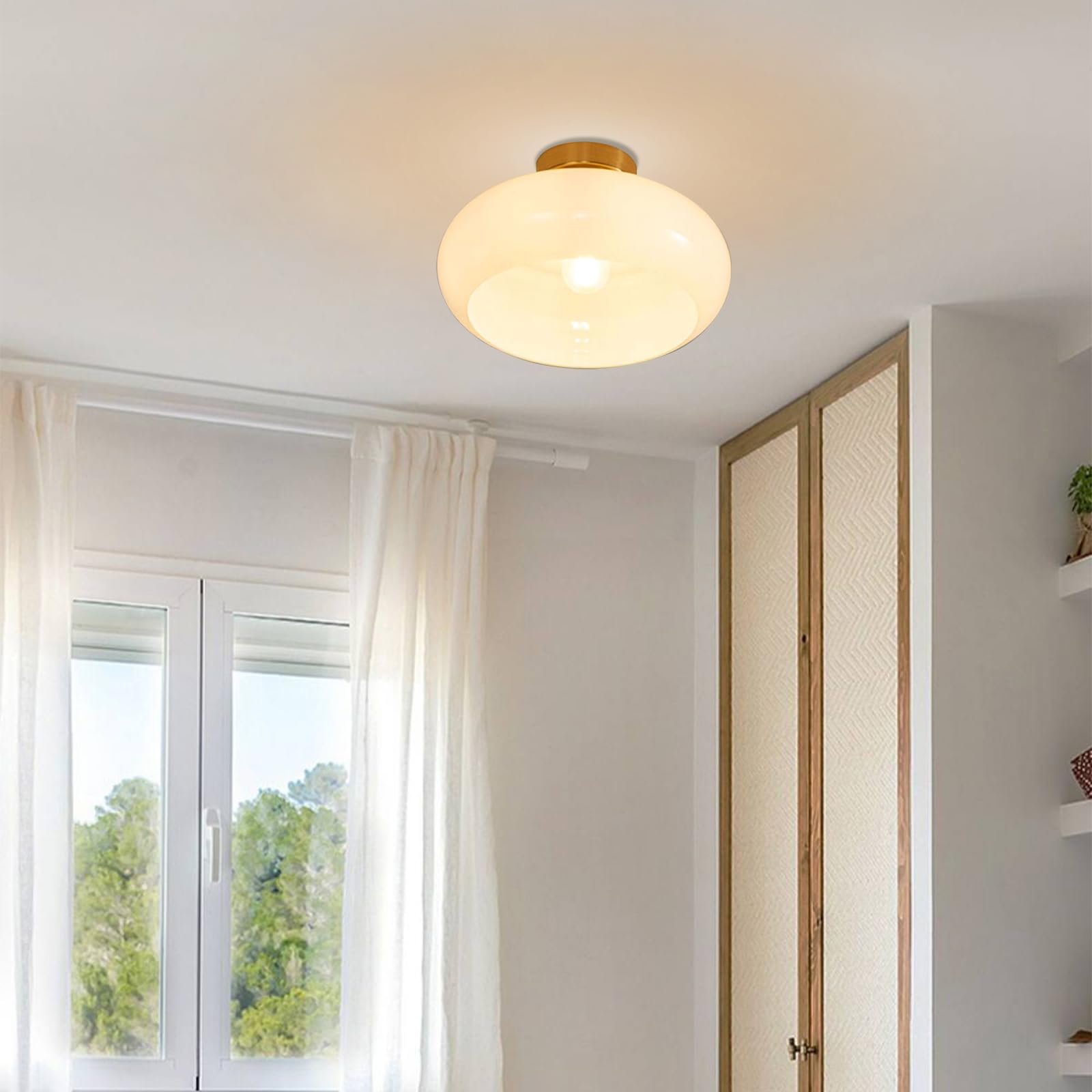 Nzmarket Vintage Round Frosted Glass Ceiling Light Fixture – Brass & Chrome