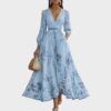 Plyssara | Printed Pleated Deep V Occasion Maxi Dress