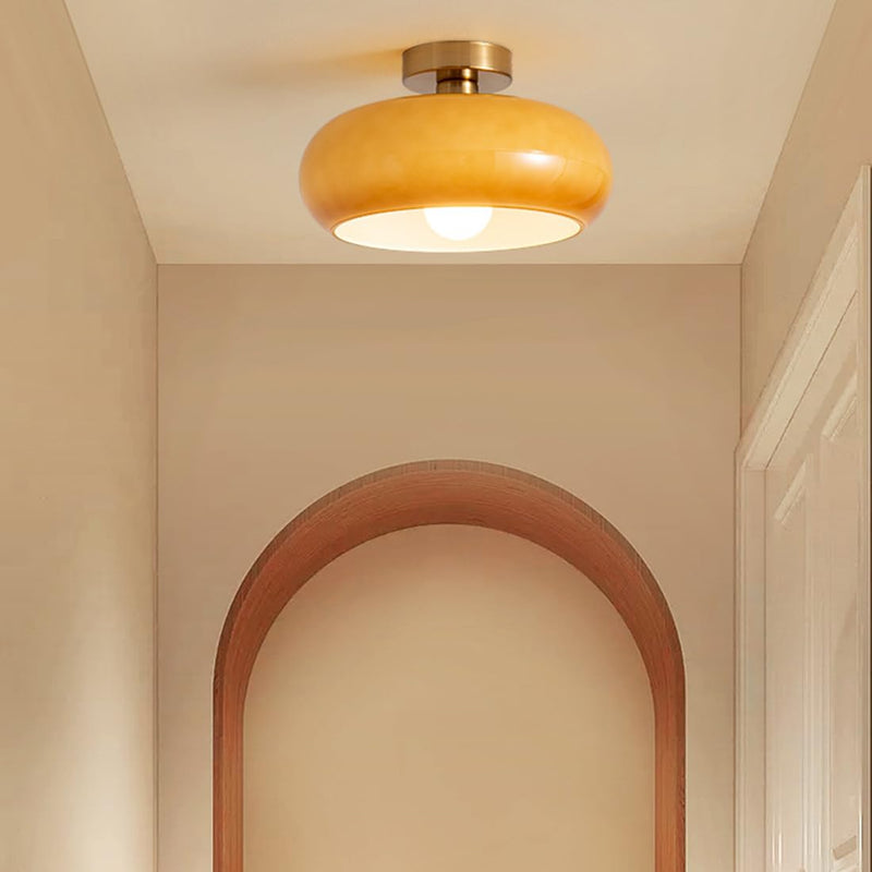 Nzmarket Vintage Round Frosted Glass Ceiling Light Fixture – Brass & Chrome