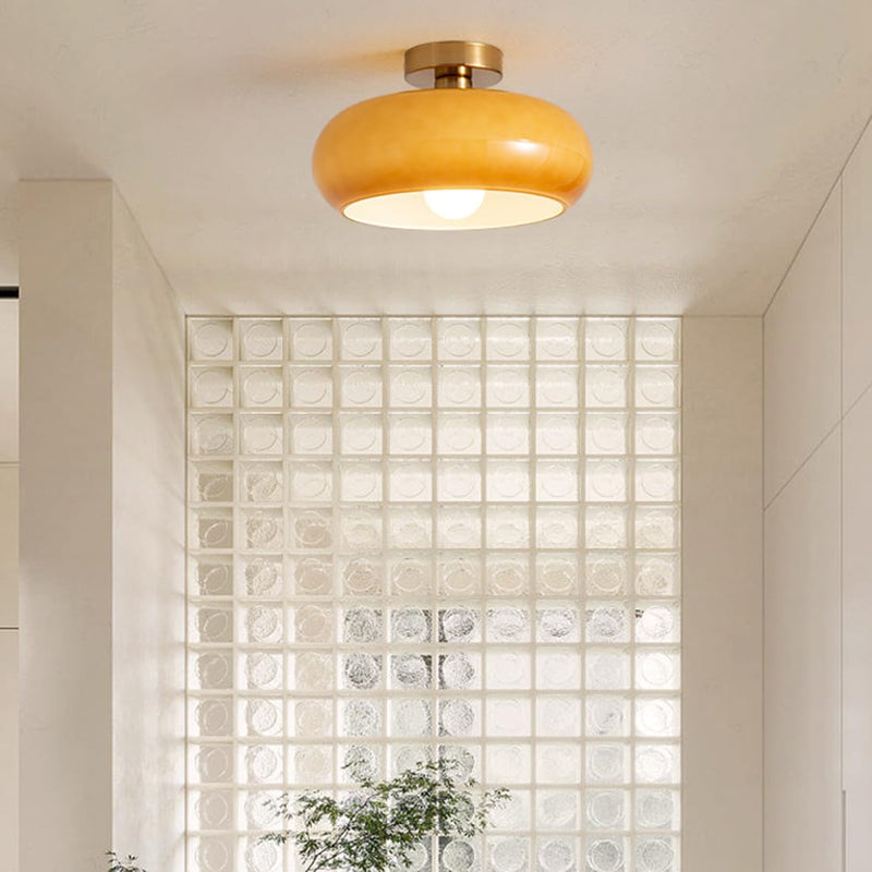 Nzmarket Vintage Round Frosted Glass Ceiling Light Fixture – Brass & Chrome
