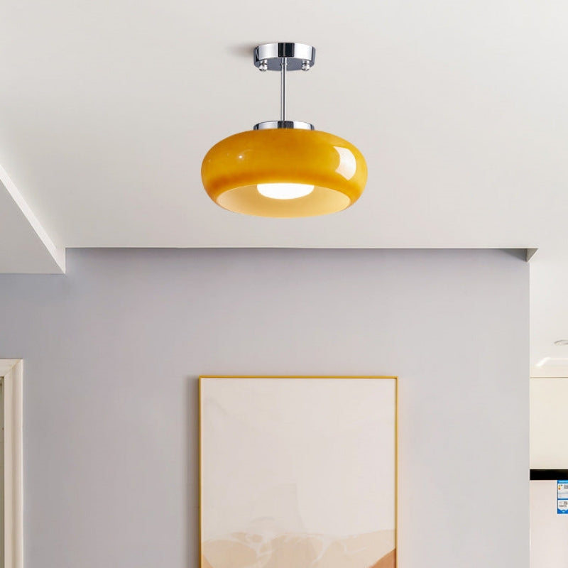 Nzmarket Vintage Round Frosted Glass Ceiling Light Fixture – Brass & Chrome
