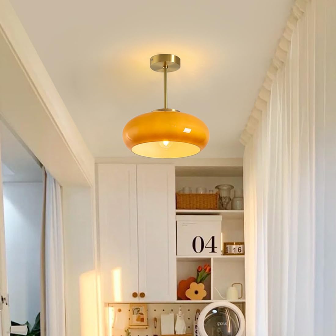 Nzmarket Vintage Round Frosted Glass Ceiling Light Fixture – Brass & Chrome