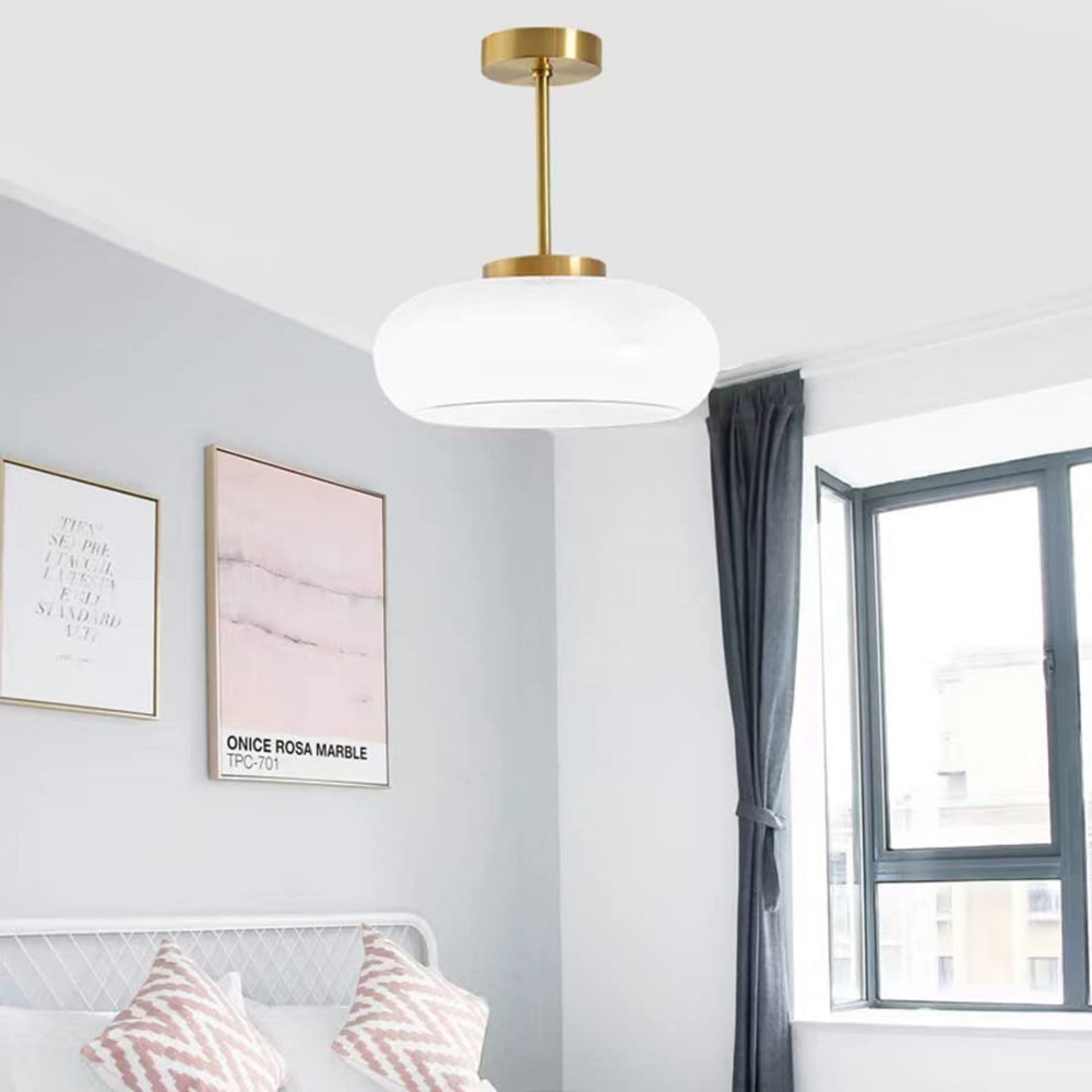 Nzmarket Vintage Round Frosted Glass Ceiling Light Fixture – Brass & Chrome