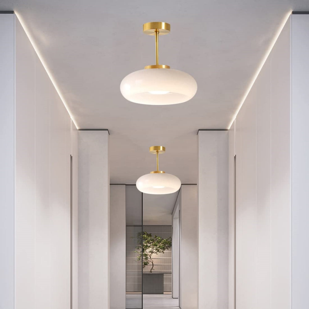 Nzmarket Vintage Round Frosted Glass Ceiling Light Fixture – Brass & Chrome