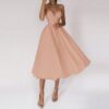 Flarova | Flared Skirt Structured Bodice Strap Midi Dress