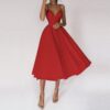Flarova | Flared Skirt Structured Bodice Strap Midi Dress