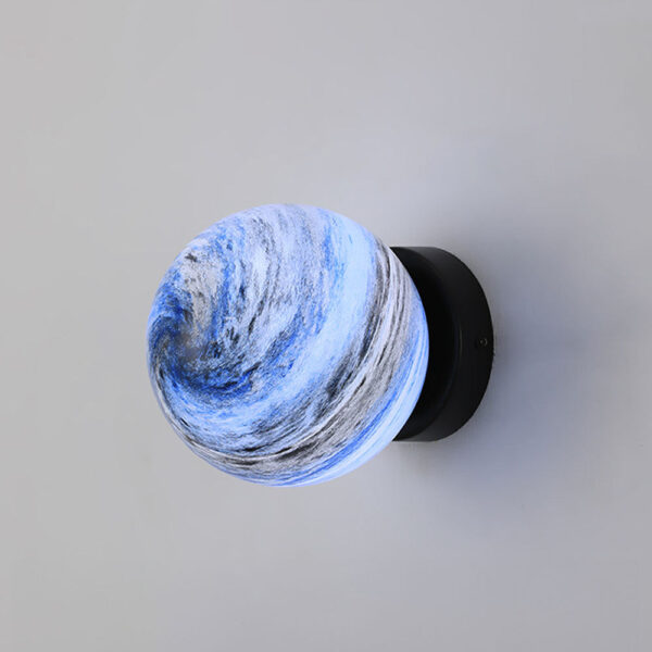 Nzmarket Modern Globe Glass Ceiling Light – Blue & Orange, Black & Copper Base