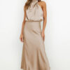 Nzmarket Valerie Long Satin Halter Neck Dress – Elegant Formal Evening Wear