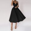 Flarova | Flared Skirt Structured Bodice Strap Midi Dress