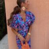 Loren | Vibrant Midi Dress with Puff Sleeves