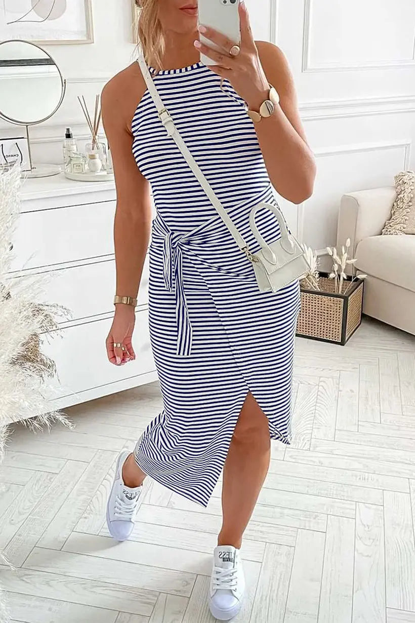 Chloe Striped Halter Neck T-Shirt Dress